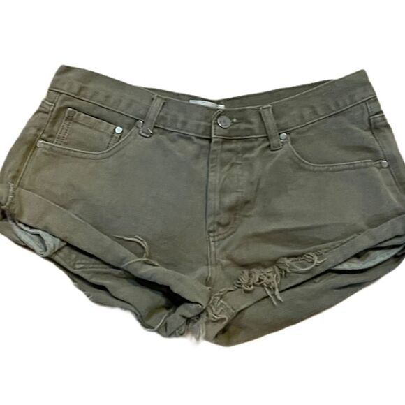 Olive Green Denim Jean Short Shorts by Mustard Seed, Size Large - Picture 1 of 3
